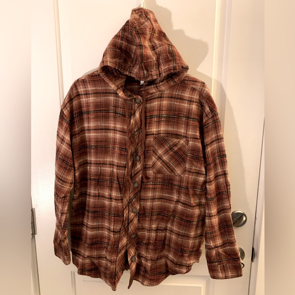 Women's Orange/Brown Plaid Hooded Jacket